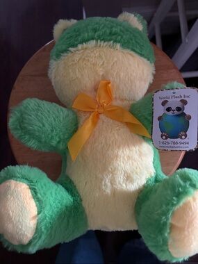 Green & Cream Plush Frog  with Yellow Bow